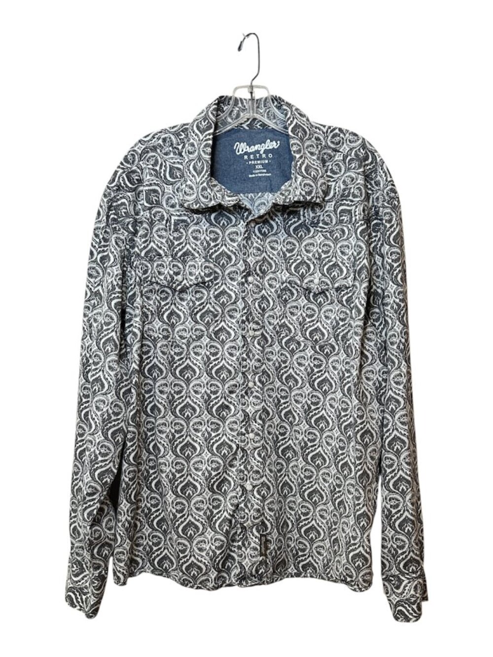 Wrangler Retro Men's Button Down Western Top Paisley XXL Gray White Ranch Farm